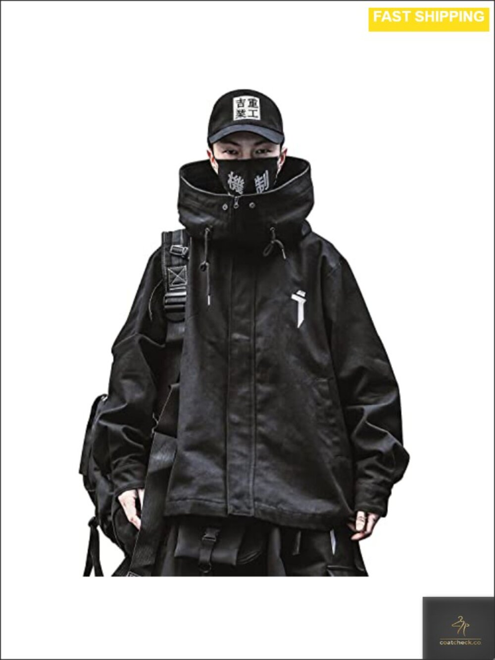 Techwear Windbreaker Jacket Oversized Turtleneck Hood Anorak